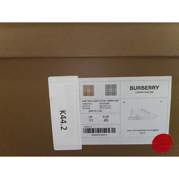 $850 BURBERRY AXBURTON WHITE CHECK QUILTED LEATHER LOGO SNEAKERS 12 US 45 ITALY - Picture 15 of 15
